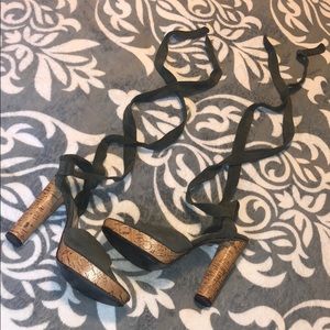 Dolce & Gabbana designer cork and suede wrap heels